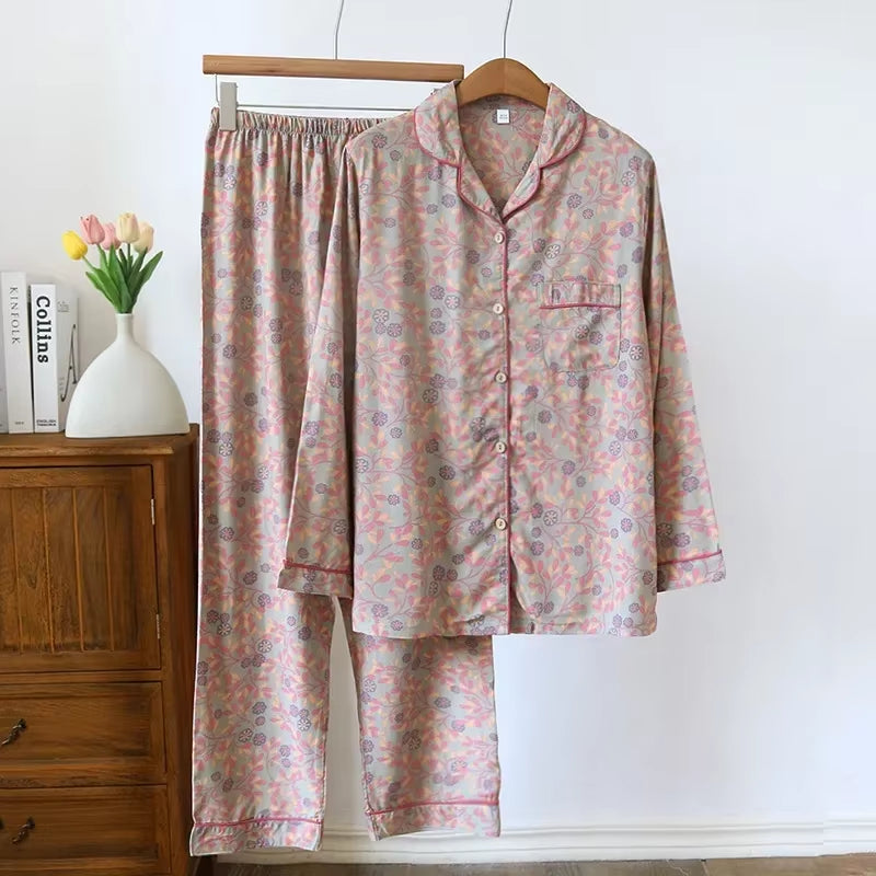 Spring / Summer New 100% Viscose Long-Sleeved Trousers Ladies Pajamas Suit 3XL plus Size Long Sleepwear Women'S Home Nightwear