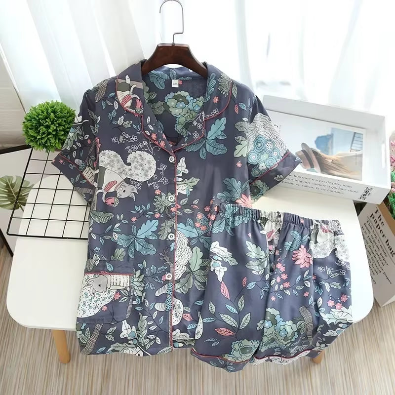Spring / Summer New 100% Viscose Long-Sleeved Trousers Ladies Pajamas Suit 3XL plus Size Long Sleepwear Women'S Home Nightwear