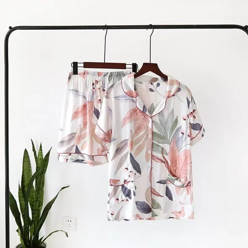 Spring / Summer New 100% Viscose Long-Sleeved Trousers Ladies Pajamas Suit 3XL plus Size Long Sleepwear Women'S Home Nightwear