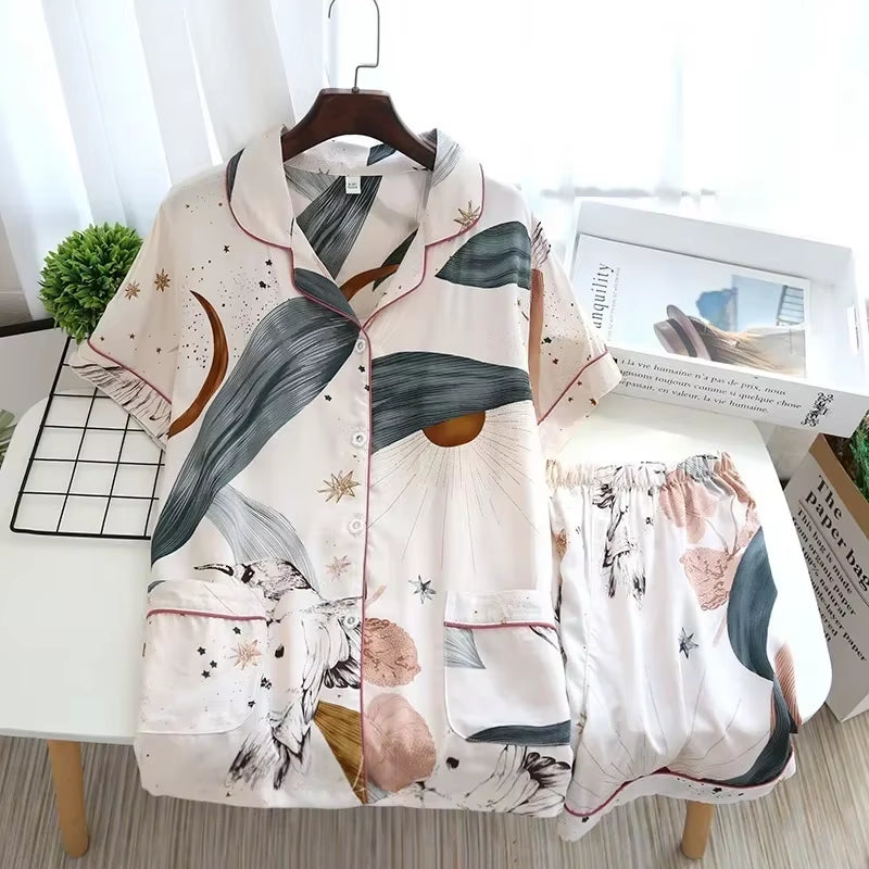 Spring / Summer New 100% Viscose Long-Sleeved Trousers Ladies Pajamas Suit 3XL plus Size Long Sleepwear Women'S Home Nightwear