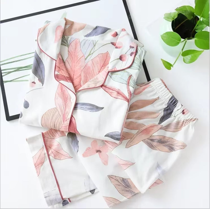 Spring / Summer New 100% Viscose Long-Sleeved Trousers Ladies Pajamas Suit 3XL plus Size Long Sleepwear Women'S Home Nightwear