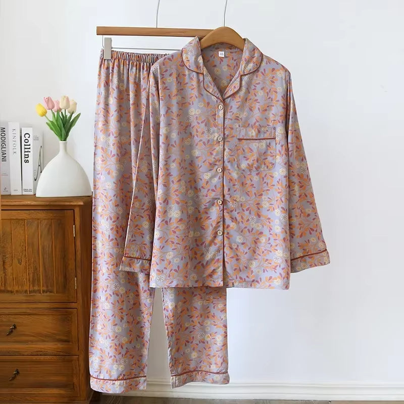 Spring / Summer New 100% Viscose Long-Sleeved Trousers Ladies Pajamas Suit 3XL plus Size Long Sleepwear Women'S Home Nightwear