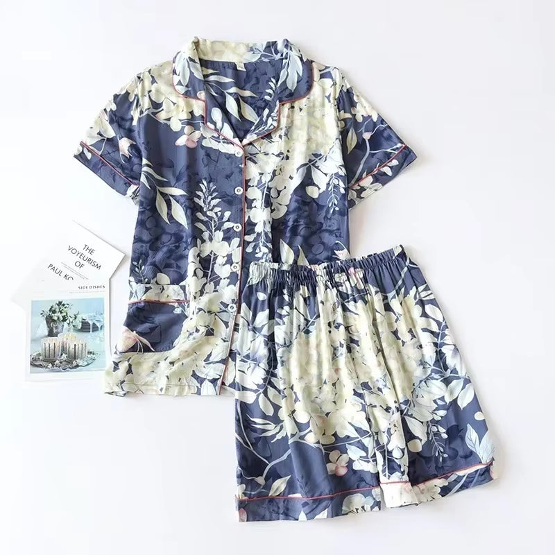 Spring / Summer New 100% Viscose Long-Sleeved Trousers Ladies Pajamas Suit 3XL plus Size Long Sleepwear Women'S Home Nightwear