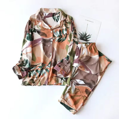 Spring / Summer New 100% Viscose Long-Sleeved Trousers Ladies Pajamas Suit 3XL plus Size Long Sleepwear Women'S Home Nightwear