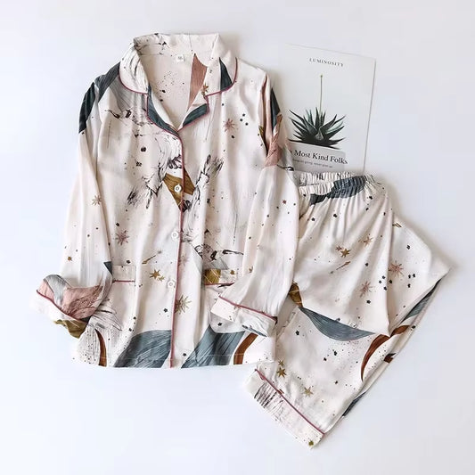 Spring / Summer New 100% Viscose Long-Sleeved Trousers Ladies Pajamas Suit 3XL plus Size Long Sleepwear Women'S Home Nightwear