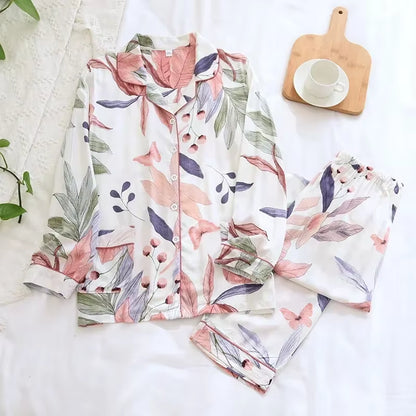 Spring / Summer New 100% Viscose Long-Sleeved Trousers Ladies Pajamas Suit 3XL plus Size Long Sleepwear Women'S Home Nightwear